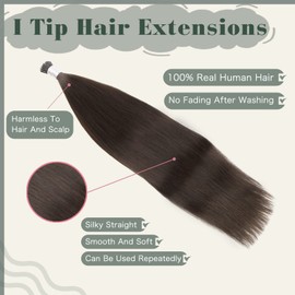Sixstarhair Keratin Hair Extensions Human Hair Dark Brown I Tip Hair Extensions Human Hair 50G/Pack Silky Straight I Tip Hair Extensions Brown Invisible Itip Human Hair Extensions 50 Strands 24 Inch