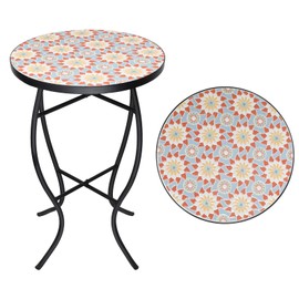 VCUTEKA Mosaic Outdoor Side Table - Small Patio Table Coffee Table Outside Accent Table Round End Plant Table for Bistro Balcony Porch Outdoor Benches 14'' Mosaic Table
