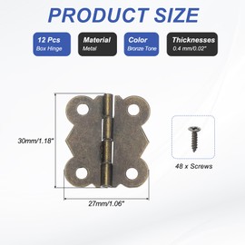 MECCANIXITY Jewelry Box Hinge 1.2x1.1 Inch, 180-degree Butterfly Hinges Jewelry Box Hardware with Screw for Cabinet Wooden Box Drawer Craft(Bronze Tone, Pack of 12)