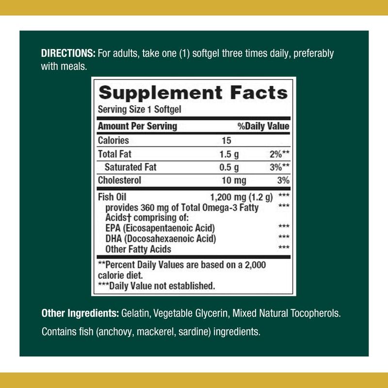 Nature’s Bounty Fish Oil, 1200mg, 360mg of Omega-3, 120 (3