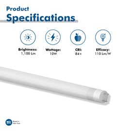 BLKKAP 24" (2 ft.) T8 G13 Base, Type A Plug & Play Linear LED Tube Light, 10W, 1100Lm, 6000K Daylight, Replacement for 20 Watt F20T10/D