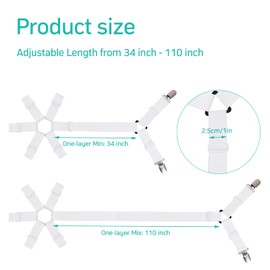 Bed Sheet Tensioner, Fitted Sheet Tensioner, Adjustable Bed Sheet Holder, Fitted Sheet Holder, Sheet Tensioner, 3-Way 6-Sided Clips, Suitable for Bed Sheets and Fitted Sheets, White