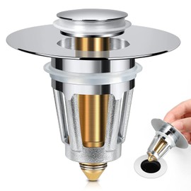 Universal Bathroom Sink Stopper, for 1.1-1.5 Inch Bullet Core Push Type Basin Pop Up Drain Filter, Bathtub Converter Sink Drain Strainer Plug No Overflow with Basket Hair Catcher