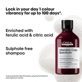 L'Oréal Professionnel Vitamino Color Spectrum Sulphate Free Shampoo, For Coloured Hair, With Ferulic Acid + Citric Acid, Shine, Lock in Day 1 Colour Vibrancy for 100 Days, 300ml