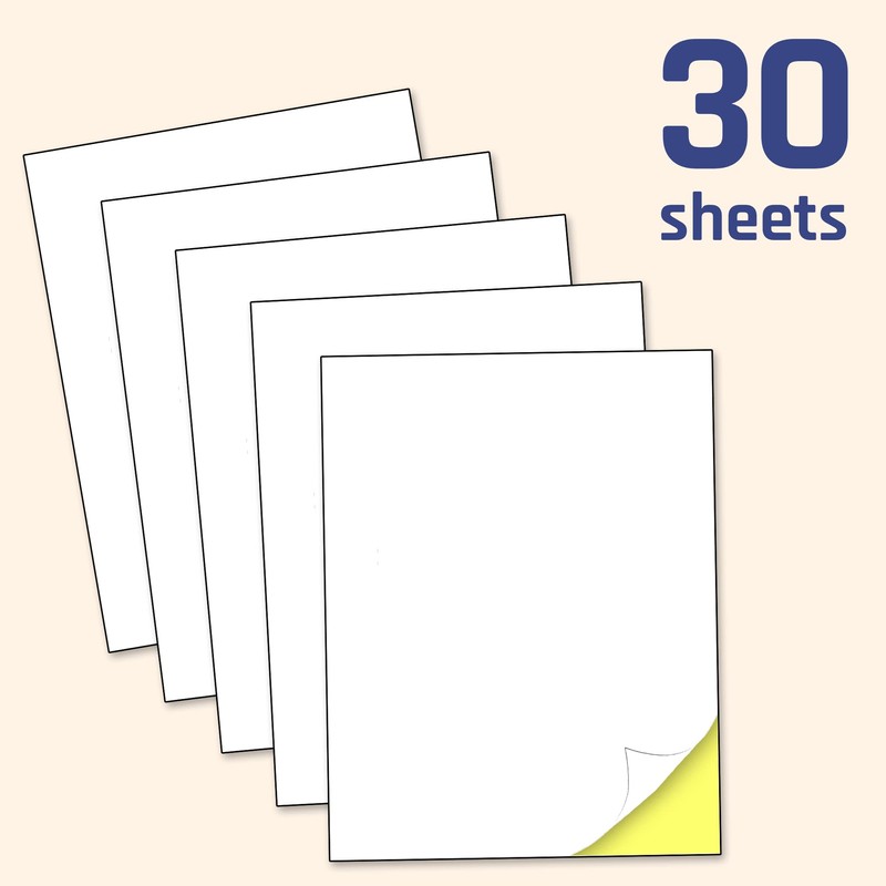 30 Sheets, Printable White Sticker Paper, Laser/Inkjet Printing - Matte,