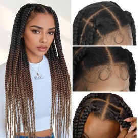 Lady Miranda Full Lace Jumbo Braided Wigs for Black Women Knotless Box Braid Wig with Baby Hair 32" Glueless Wigs Jumbo Box Braids Lace Front Synthetic Wig (1B/30/27)