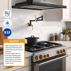 Fransiton Black Gold Pot Filler, Pot Filler Faucet Wall Mount, Brass Folding Stretchable with Double Joint Swing Arm Single Hole Two Handles Kitchen