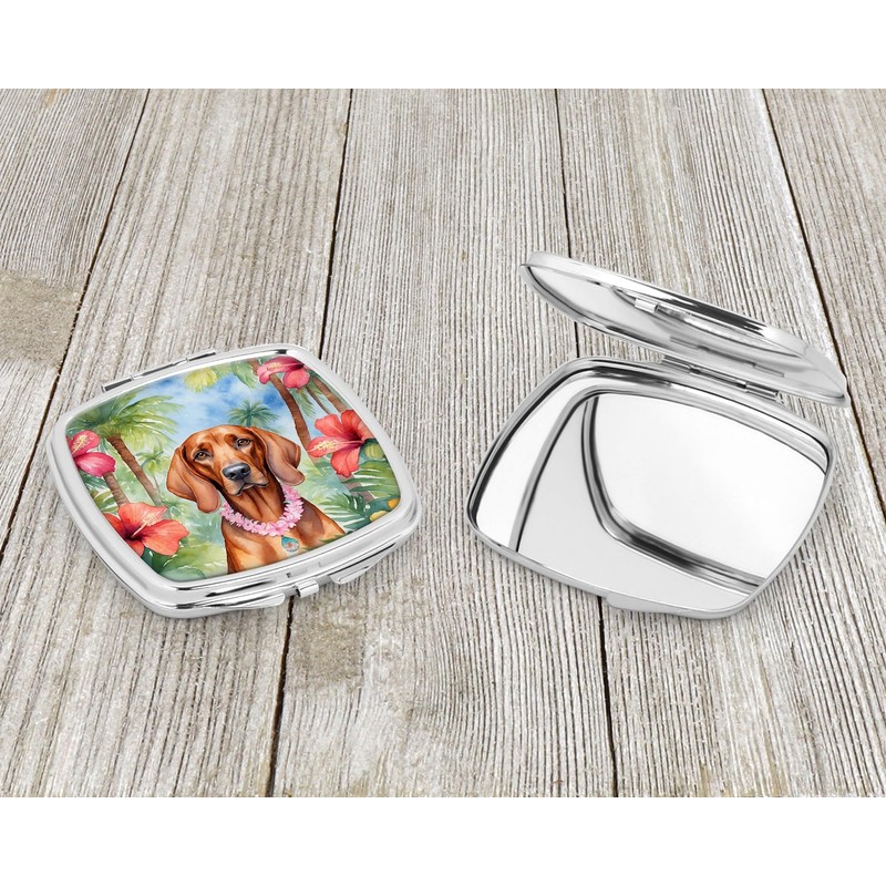 Caroline's Treasures Redbone Coonhound Luau Compact Mirror Decorative Travel Makeup