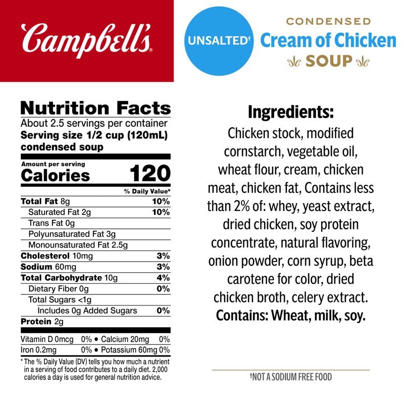 Campbell's Condensed Unsalted Cream of Chicken Soup, 10.5 oz Can