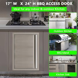 Outdoor Kitchen Door, Garvee 17" W X 24" H BBQ Access Door Brushed Stainless Steel, Single BBQ Access Door for BBQ Island Grilling Station