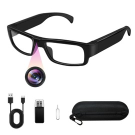 Small Surveillance Camera, Small Security Camera, Small Size, Glasses-Type Camera, HD 1080P Image, Supports 128 GB, Recording, Easy Operation, Loop Recording, Invisible Lens, Recording While Charging