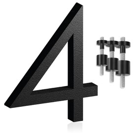Adresse Design 7-Inch Modern House Numbers – Black Floating Address Number with Invisible Screw Mount – Rustproof HDPE Composite, Aluminum Studs, DIY Install with Template - Canadian Made (Black, 4)