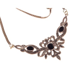 Windalf Medieval Necklace Aladria 47 cm Gothic Jewellery Costume Jewellery with Onyx Elegant Bronze, Fabric, Onyx