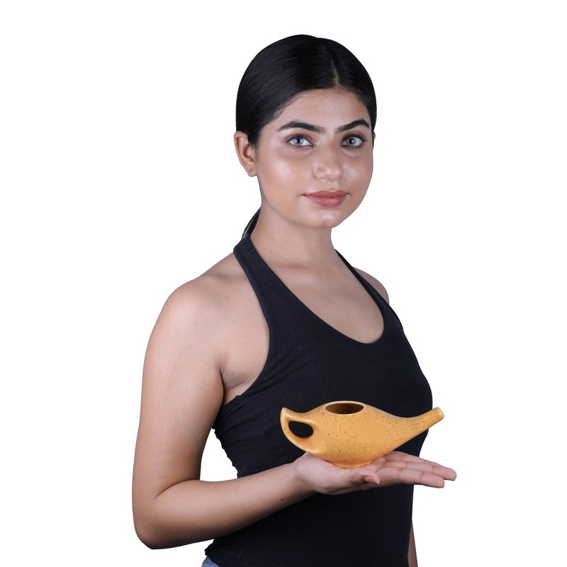 HealthGoodsIn - Ceramic Neti Pot for Nasal Cleansing Freckle Pattern