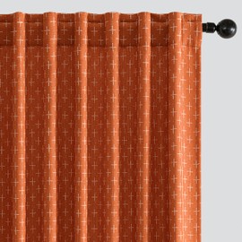 MIULEE Decorative Back Tab Linen Curtains with Geometric Pattern for Living Room Bedroom Farmhouse Rustic Thick Woven Textured Patterned Mudcloth Drapes 96 Inches Long 2 Panels Set, Burnt Orange