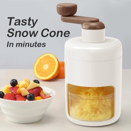 KEOUKE Manual Ice Shaver Portable Snow Cone Machine Shaved Ice Maker Ice Crusher with Free Ice Boxes (Brown 2 Ice Box)