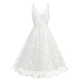 3D Butterfly Applique Dress for Women Butterfly Embroidery Floral Dress Sleeveless Spaghetti Strap V Neck Vintage Prom Wedding Dress Cocktail A-Line Party Short Homecoming Dresses White Butterfly 2XL