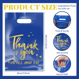 200 Pcs Appreciation Gift Bags Bulk Thank You Plastic Bag with Handle 8''x12'' Blue Goody Wrap Employee Party Supply Awesome Team Favor for Christmas Pastor Day Vet Tech Week MA PA Week Coworker Staff