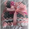 Handmade Crochet Granny Square Blanket, Pink, White and Grey, 108
