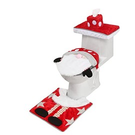 Sattiyrch Christmas Gnome Theme Toilet Seat Cover, Rugs, Tank Cover, Toilet Paper Box Cover for Xmas Indoor Décor,4 Pieces Xmas Bathroom Decoration Set
