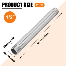 Stainless Steel Pipe Fittings, 2 Pieces 200 mm 1/2 Inch Male Thread Cast Pipe, Stainless Steel Pipe Fittings for Air Pipe, Water Pipe, Fuel Pipe