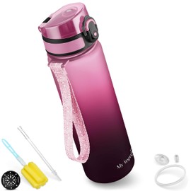 My Vesperbox Minny Children's Leak-Proof Water Bottle, with Straw or Strainer, 350 ml, 500 ml, 750 ml, BPA-Free, for Nursery, School, Pink, Purple, Black, 750 ml