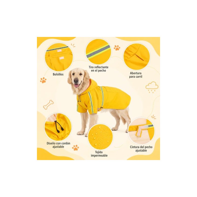 BSOON Impermeable para Perros con Capucha con Rayas Reflectantes (2XL)