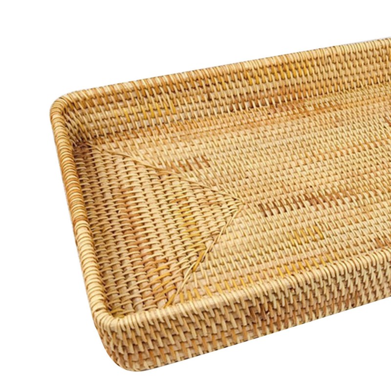 Rattan Tray Tabletop Organization Hand Woven Snack Storage Basket Multifunctional