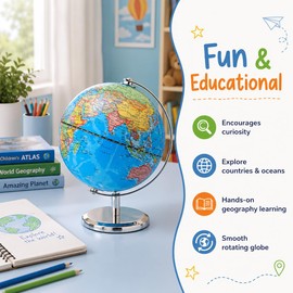 EXERZ 14cm Mini World Globe, Political Map with Stainless Steel Arc & Base