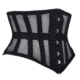 Sady Industry Women's Steel Boned Corset Short Torso Heavy Duty Truly Waist Training Underbust Corsets (SB) (US, Alpha, Small, Regular, Regular, Black Mesh)