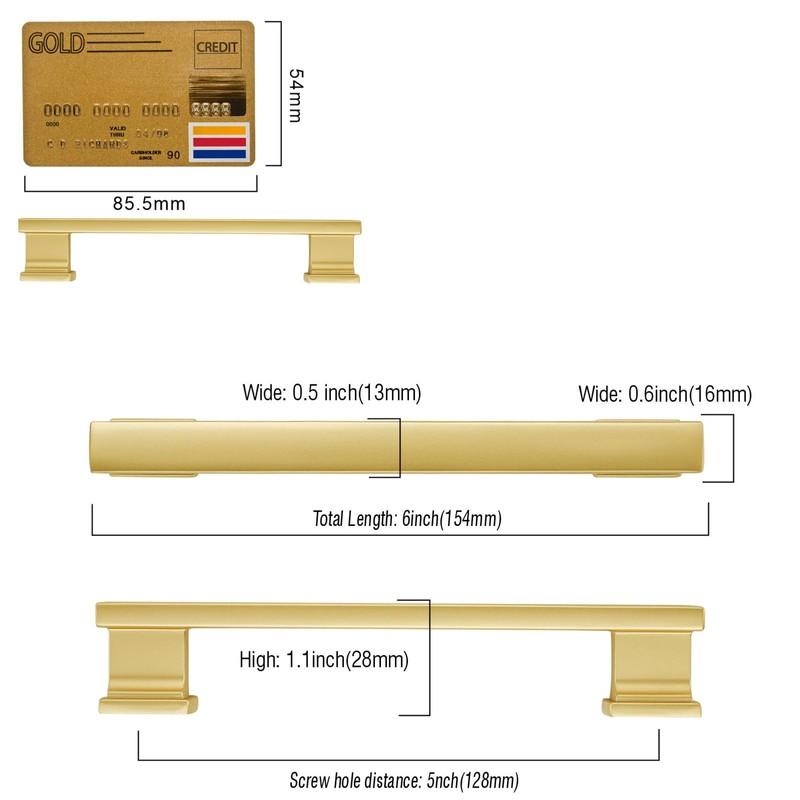 Amerdeco 10 Pack Brushed Gold Cabinet Pulls 5 Inch(128mm) Hole