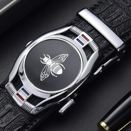 RTGGSEL Men's Silver Bee 40mm Adjustable Ratchet Belt Buckle Only Automatic Leather Belt Buckle Replacement