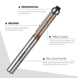 1/4" Shank 3-Blade Flush Trim Router Bit 3Flute Pattern Wood Router Bit, 1/4" Diameter, with Bearing Woodworking Milling Cutter