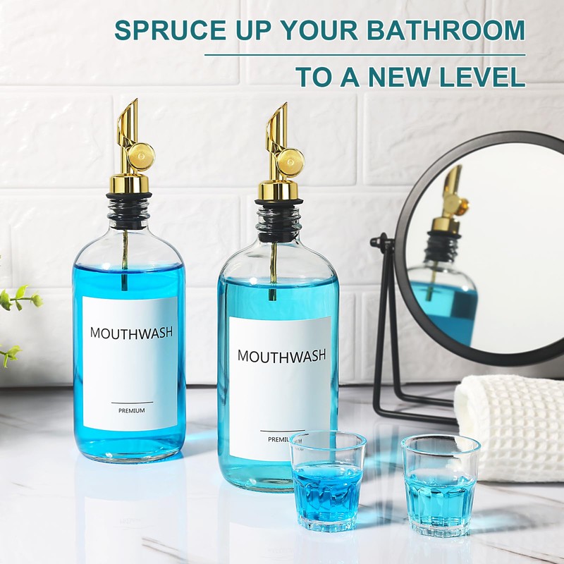 TOLDATLI Mouthwash Dispenser for Bathroom, 2 Pack Glass Mouth Wash