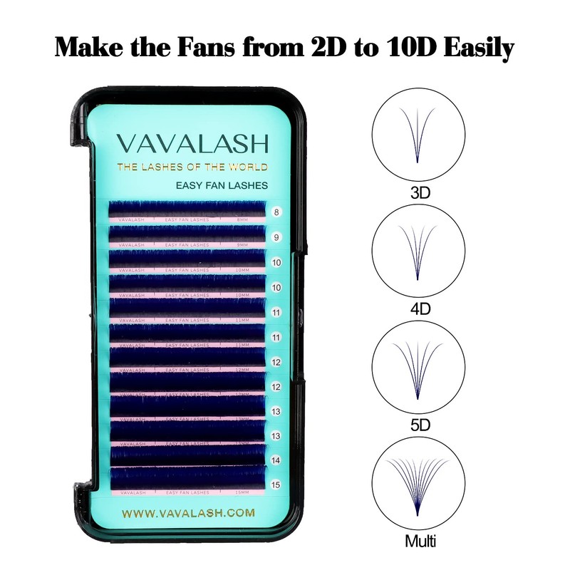 VAVALASH Colored Easy Fan Eyelash Extensions 0.07 D Curl 8-15mm
