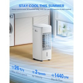 Portable Air Conditioners, Evaporative Air Cooler w/ 4 Ice Packs, 3L Water Tank for Cooing, 7H Timer for Auto-Off, Swamp Coolers with 70° Oscillation, Cream