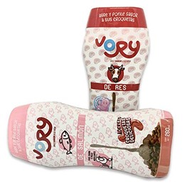 VORY Delicioso Aderezo Nutritivo para Croquetas de Perros - Sabor Res x2, Salmon x2 - Suplemento Alimenticio con Vitaminas y Probióticos, Mejora Digestión y Nutrición, Ideal para Todas Las Razas