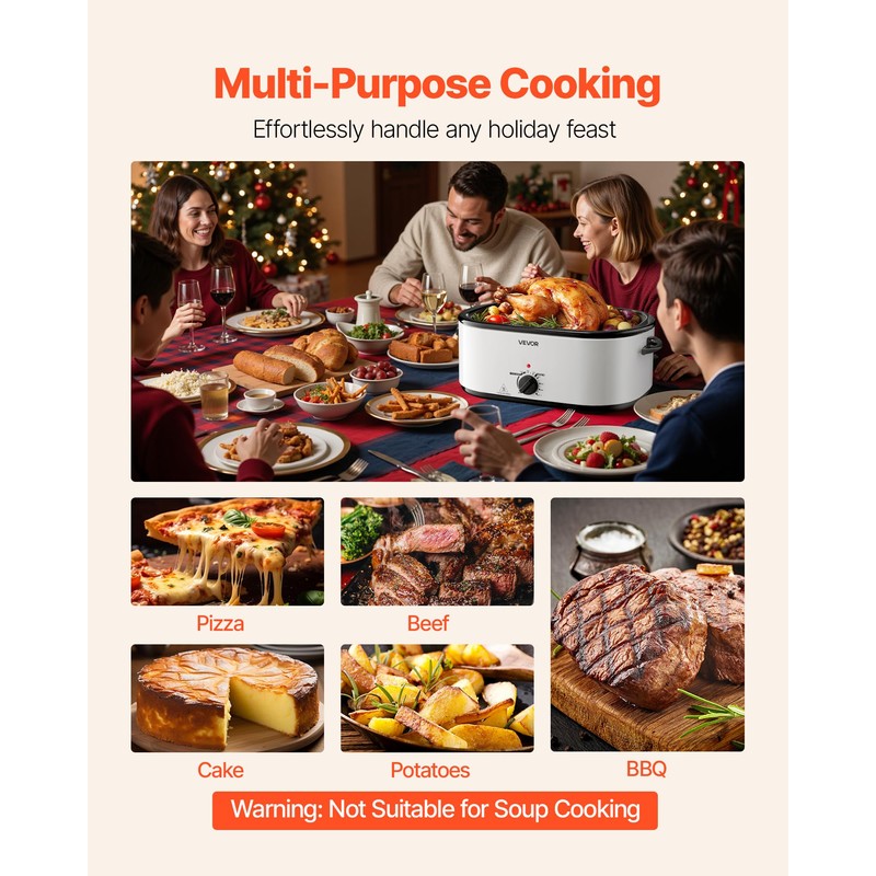 VEVOR Roaster Oven, 26QT Electric Roasting Pan, 150-450℉ Adjustable Temperature