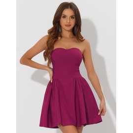 Allegra K Women's Sexy Strapless Off Shoulder A-line Party Ruffle Elegant Mini Dress, Purple, red