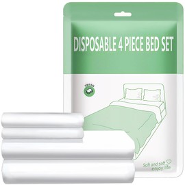 RHINSBENF Disposable Sheets for Travel Disposable Bed Sheets for Hotel King Size Bedding Set with Quilt Cover Pillow Cases 4 PCS Essentials Portable for Business Trip Tour Hotel(1 Pack)