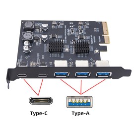 xiwai Superspeed 10Gbps PCIE USB Card PCI-E Express to Three Ports Type-A USB3.0 Back Panel Socket & Dual USB3.1 USB-C Type-C Expansion Adapter ASM3142 VL822