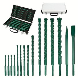 15PCS SDS-Plus Rotary Hammer Drill Bits and Chisel Set,Carbide-Tipped Masonry Hole Tool with Storage Case for Concrete,Stone,Brick