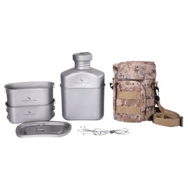 Boundless Voyage Titanium Military Canteen Outdoor Camping Hiking Water Bottle Mess Kit (Ti15158B (Canteen+2cups Set))