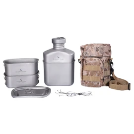 Boundless Voyage Titanium Military Canteen Outdoor Camping Hiking Water Bottle Mess Kit (Ti15158B (Canteen+2cups Set))