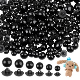 320pcs Crochet Eyes for Animals Sew On Safety Eyes Plastic Mushroom Domed Sewing Crafting Eyes Round Buttons Black 8mm to 15mm Flatback Button Beads for DIY Bear Stuffed Animals Crochet Making
