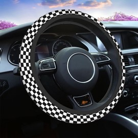 Swono Chess Board Black Car Neoprene Steering Wheel Cover Abstract Black and White Checkerboard 15 Inch Anti-Slip Wheel Wrap Case Protector for SUV Sedan Vans Trucks