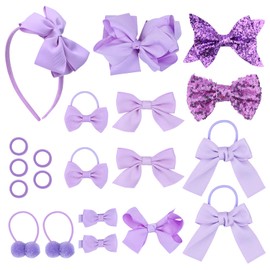 Bekecidi 20 PCS Girls School Hair Accessories Purple Bow Hair Clips Bow Headband Hair Ties Elastic Hair Bands Ribbon Hair Barrettes Hair Accessories for Toddlers Kids Christmas Birthday Gift
