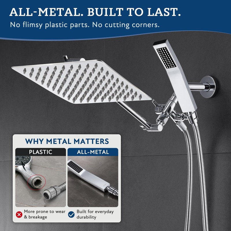 G-Promise All Metal 8" Rain Shower Head with Handheld for