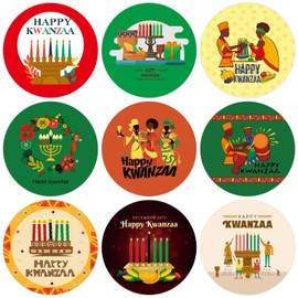 Happy Kwanzaa Stickers Party Supplies - Kwanzaa African-American Sticker Labels Party Favors - Self-Adhesive Circle Sticker Labels for Kwanzaa Heritage Party Gifts Bag Stickers