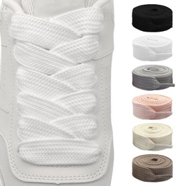 Shecret 2 Pairs of 20 mm Wide Flat Shoelaces, Flat Thick Wide Shoelaces, Tear-Resistant Replacement Shoelaces Made of Polyester for Sports Shoes, Trainers, Casual Shoes, White